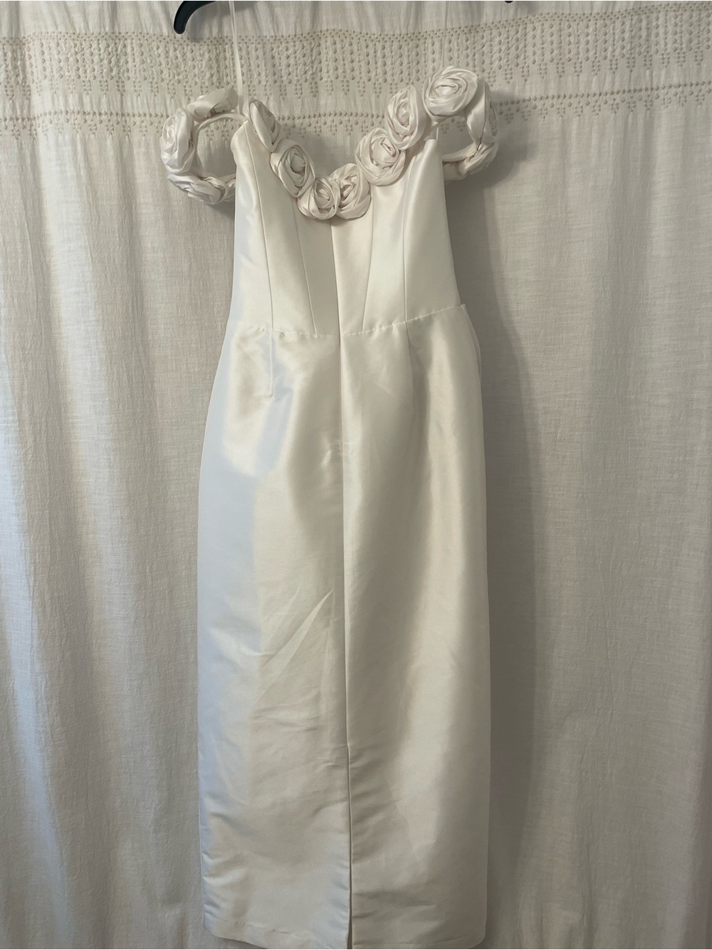 Jenny Yoo Maren Midi in Light Ivory - Satin with Rosette Trim - Picture 5 of 9